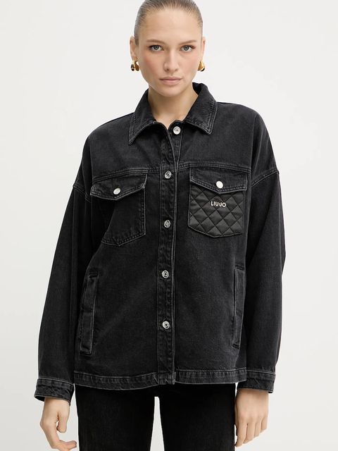 Liu Jo kurtka jeansowa kolor czarny przejściowa oversize UF5111.D4927 - zdjęcie produktu nr 1