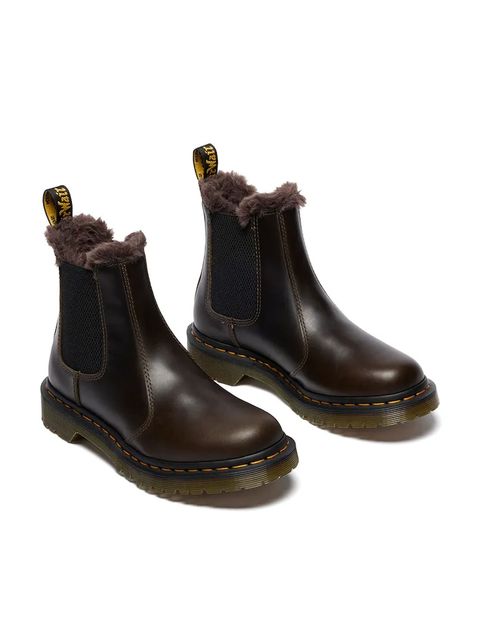Dr. Martens sztyblety skórzane 2976 Leonore damskie kolor brązowy na platformie lekko ocieplone DM41415020 - zdjęcie produktu nr 2