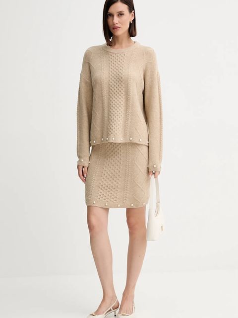 Twinset sweter z domieszką wełny damski kolor beżowy lekki 252AP3043