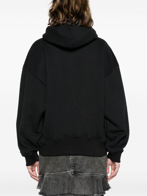 Off-White logo-embroidered cotton hoodie - Black