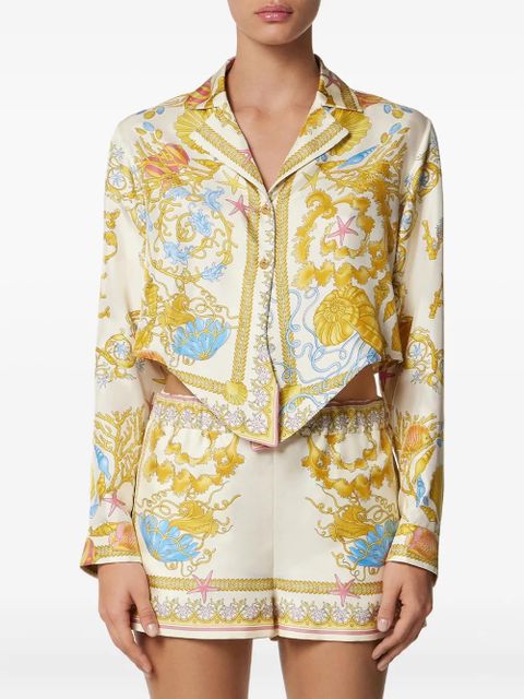 Versace Underwater Barocco knotted cropped shirt - Neutrals