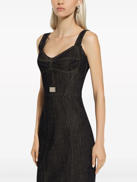 Dolce & Gabbana logo-plaque midi denim dress - Black