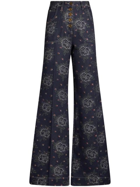 ETRO floral-jacquard flared jeans - Blue - zdjęcie produktu nr 1