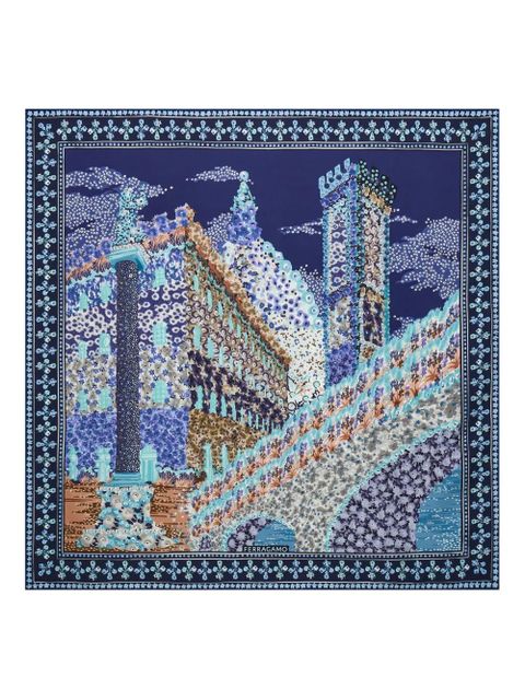 Ferragamo palazzo print silk scarf - Blue - zdjęcie produktu nr 1
