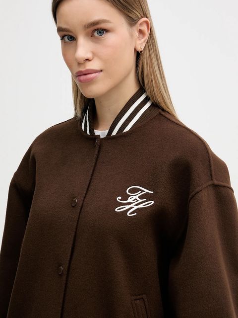 Tommy Hilfiger kurtka bomber z dodatkiem wełny kolor brązowy przejściowa oversize WW0WW47760