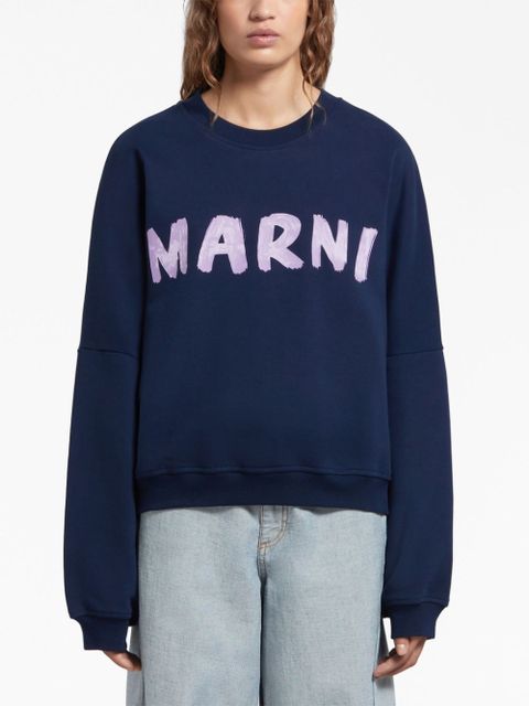 Marni logo-print cotton sweatshirt - Blue