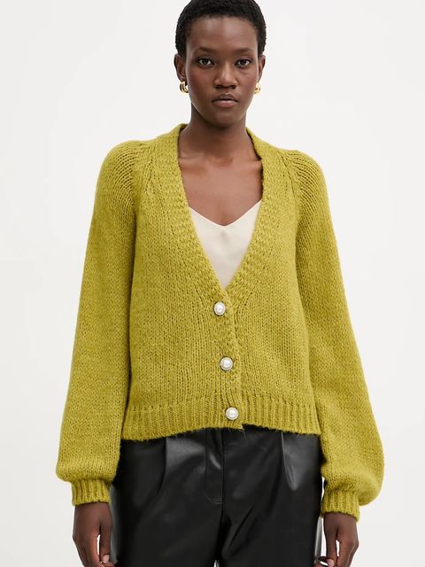 Haveone kardigan z domieszką wełny damski kolor zielony lekki JIT-P021 - zdjęcie produktu nr 1