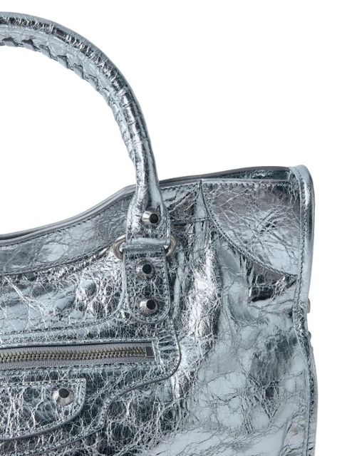 Balenciaga medium crinkled leather stud tote bag - Silver