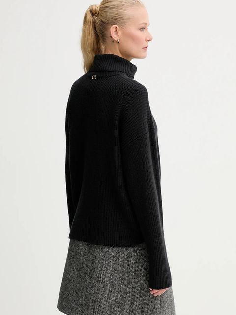 Twinset sweter z dodatkiem wełny damski kolor czarny ciepły z golfem 252TF3023