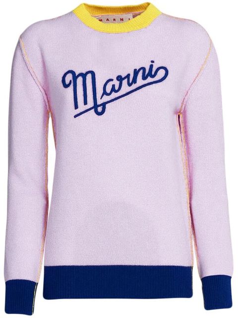 Marni embroidered-logo contrast-trim jumper - Pink - zdjęcie produktu nr 1