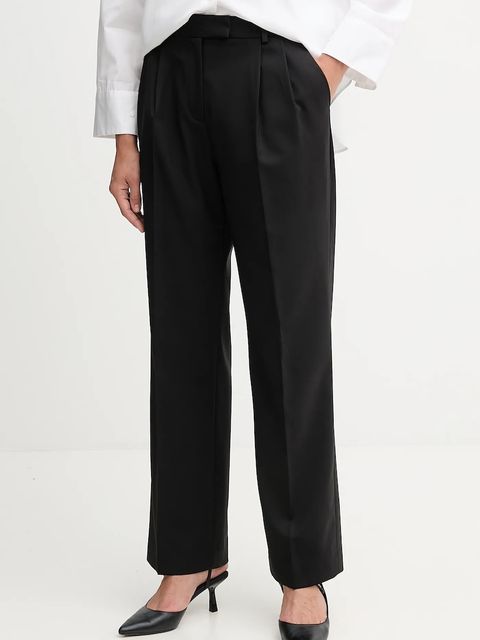 Tommy Hilfiger spodnie z dodatkiem wełny damskie kolor czarny szerokie high waist WW0WW48352 - zdjęcie produktu nr 1