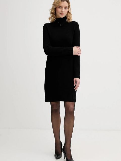 United Colors of Benetton sukienka z dodatkiem wełny kolor czarny midi dopasowana 1444DV02F