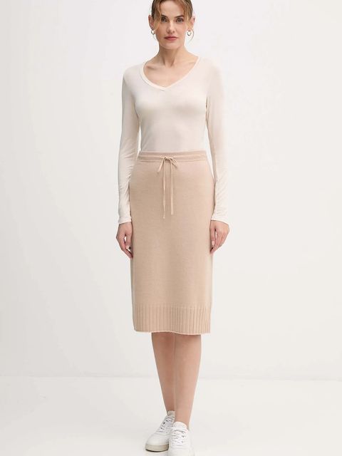 United Colors of Benetton spódnica z dodatkiem wełny kolor beżowy midi prosta 112HD001V - zdjęcie produktu nr 2
