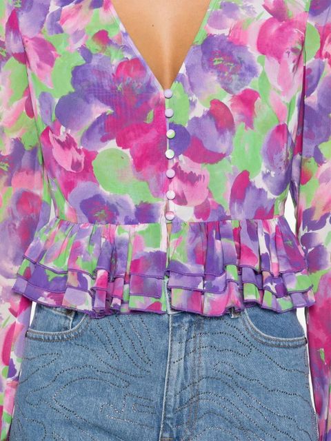 ROTATE BIRGER CHRISTENSEN floral-print cropped blouse - Purple