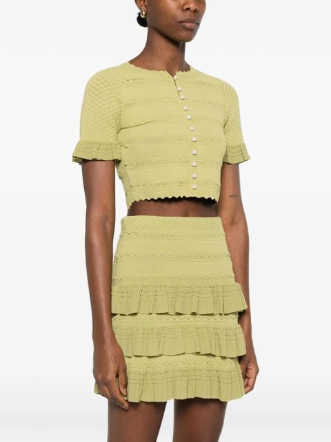 SANDRO pearl-embellishment T-shirt - Green