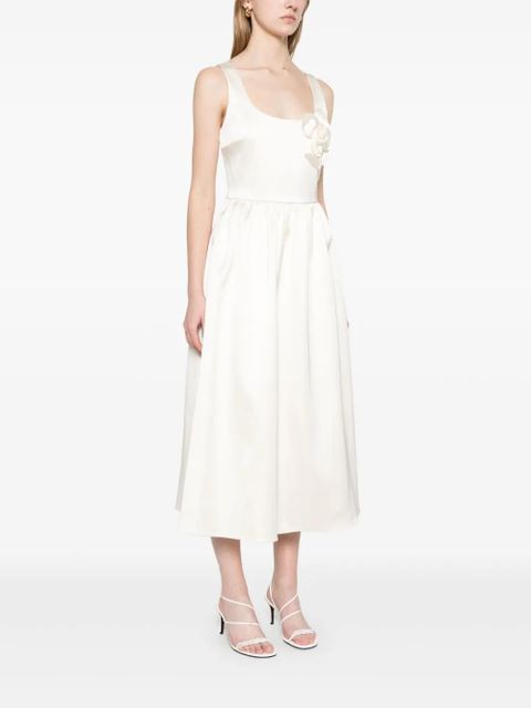 Self-Portrait floral-appliqué satin midi dress - Neutrals