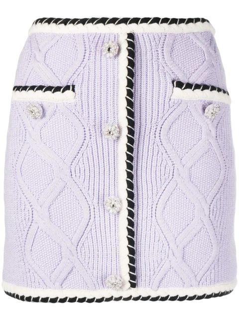 Self-Portrait contrasting-trim cable-knit miniskirt - Purple - zdjęcie produktu nr 1