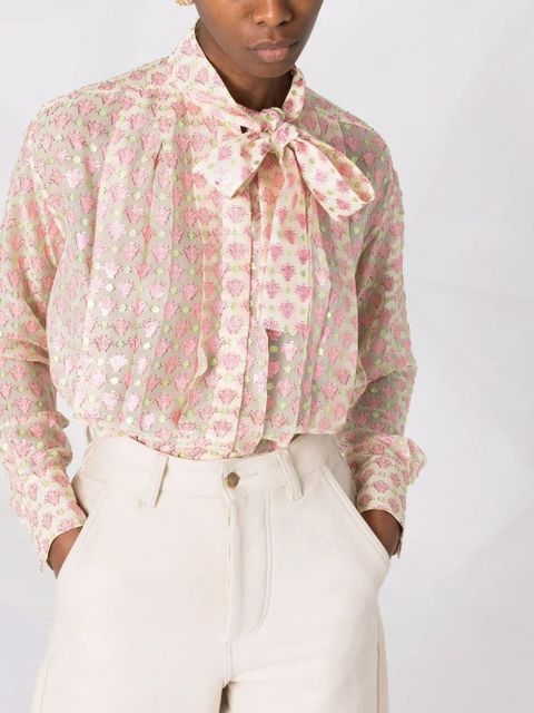 Golden Goose pussy-bow collar jacquard blouse - Neutrals - zdjęcie produktu nr 2