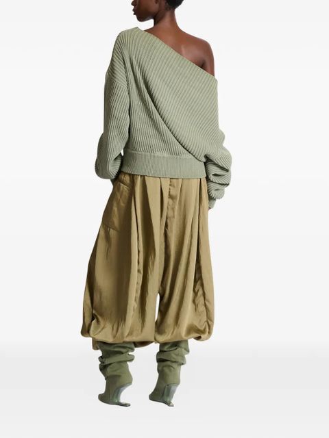 Balmain asymmetric-neck ribbed-knit sweater - Green