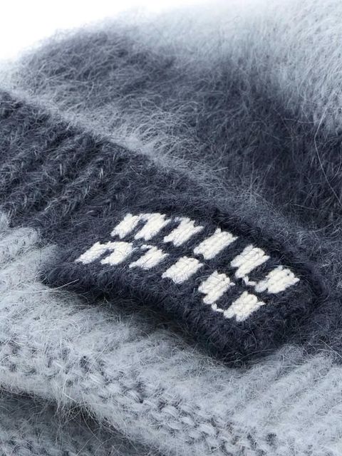 Miu Miu logo-patch striped-pattern beanie hat - Blue