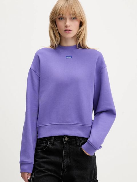 Hugo Blue bluza bawełniana damska kolor fioletowy z aplikacją 50534344 - zdjęcie produktu nr 1