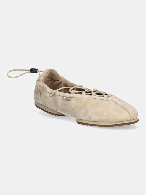 Polo Ralph Lauren baleriny zamszowe Ballerina Lace Up kolor beżowy 804P04927001 - zdjęcie produktu nr 1