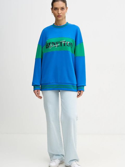 United Colors of Benetton bluza bawełniana x Stranger Things kolor niebieski z nadrukiem 342ZU10BA