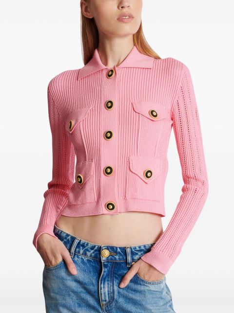 Balmain logo-embroidered knit cardigan - Pink