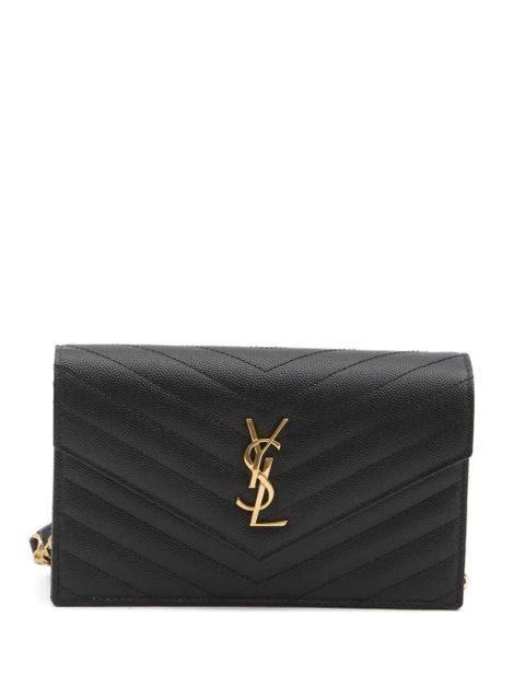 Saint Laurent Cassandre chevron quilted chain clutch - Black - zdjęcie produktu nr 1