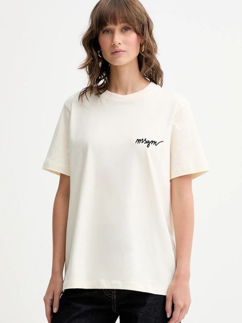 MSGM t-shirt bawełniany damski kolor beżowy 2000MDM540.200002 - zdjęcie produktu nr 1