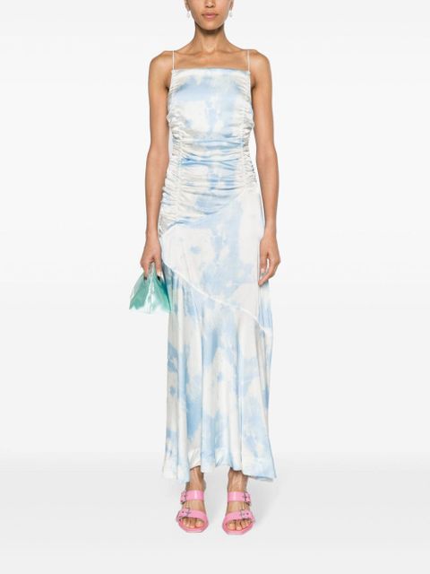 GANNI cloud-print satin maxi dress - Blue