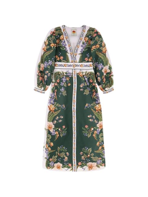 FARM Rio floral V-neck dress - Green - zdjęcie produktu nr 1