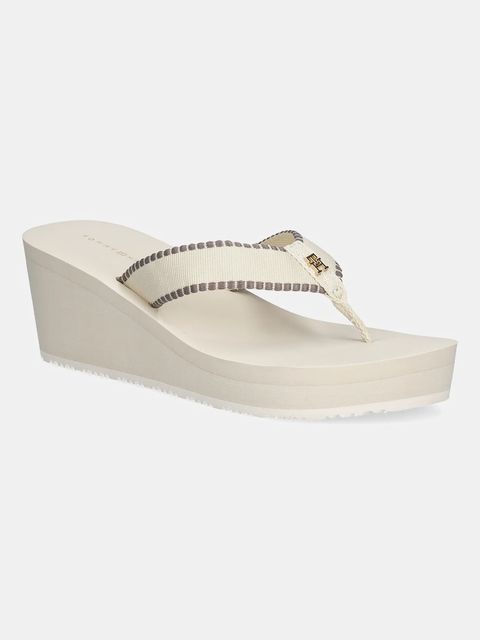 Tommy Hilfiger japonki WEDGE BEACH SANDAL damskie kolor beżowy na koturnie FW0FW08738 - zdjęcie produktu nr 1