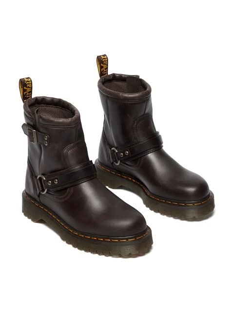 Dr. Martens botki skórzane Anistone Harness damskie kolor brązowy na płaskim obcasie DM41870200