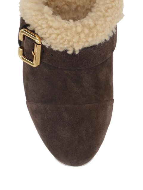 Chloé 35mm Jeannette shearling-trimmed buckle clogs - Brown