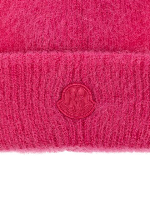 Moncler logo-patch mohair-blend beanie - Pink - zdjęcie produktu nr 2