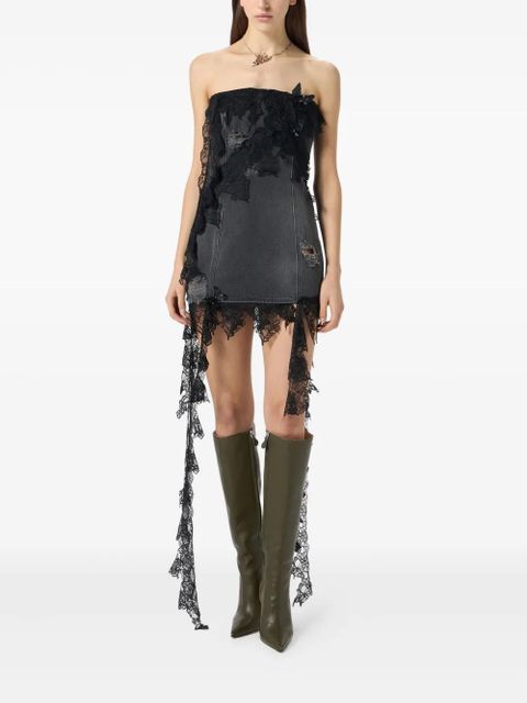 Blumarine strapless lace-trimmed denim dress - Grey