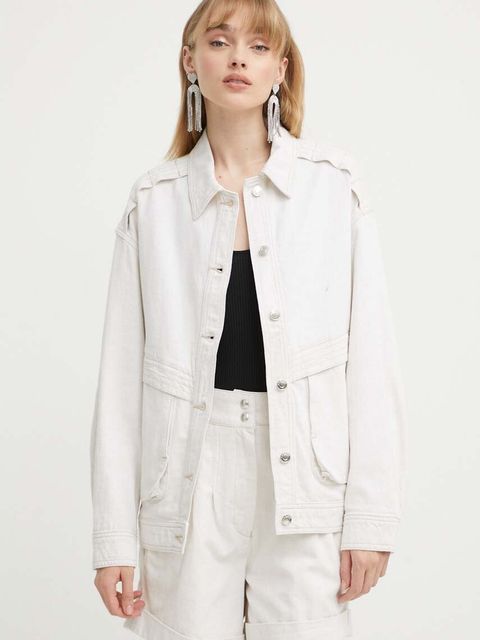 IRO kurtka z domieszką lnu kolor beżowy przejściowa oversize - zdjęcie produktu nr 1