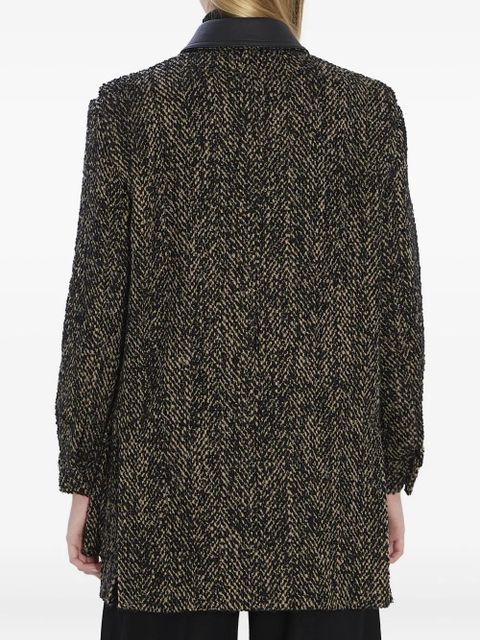 Max Mara Angio herringbone leather-collar jacket - Brown