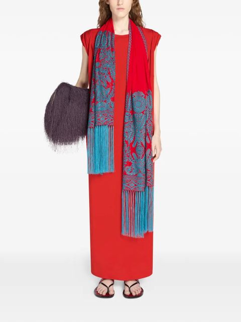 DRIES VAN NOTEN fringed floral scarf - Red - zdjęcie produktu nr 1