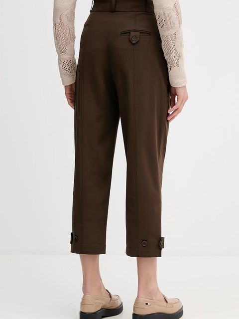 Pedro del Hierro spodnie damskie kolor brązowy fason chinos high waist 7602505