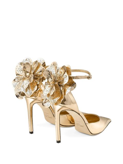 Jimmy Choo 100mm Marja flower pumps - Gold