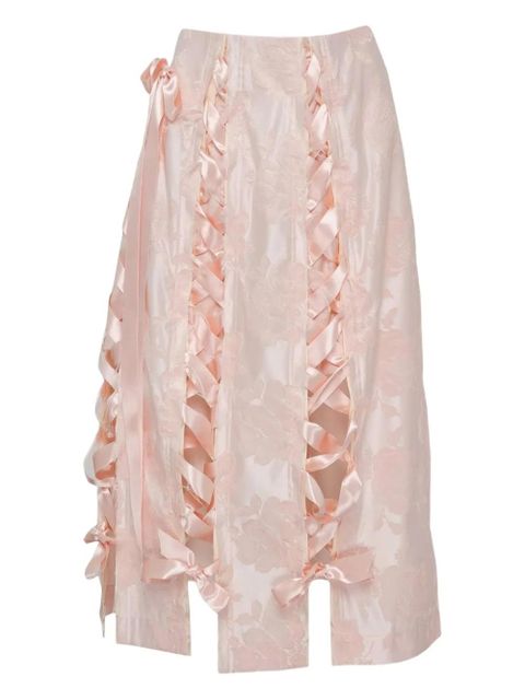 Simone Rocha Unraveling bow-detail brocade midi skirt - Pink - zdjęcie produktu nr 1