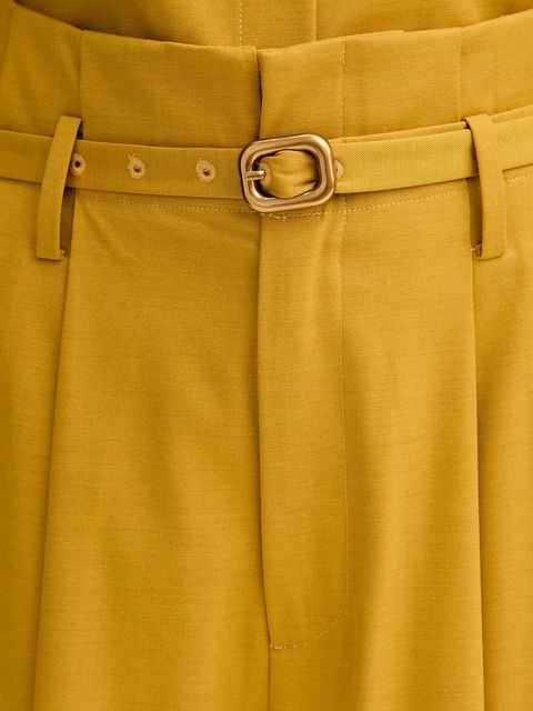 ISABELLE BLANCHE spodnie z domieszką wełny damskie kolor żółty proste high waist IS25FW-P036-T002