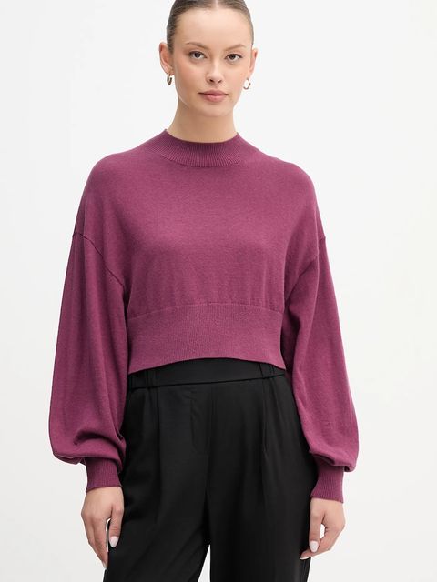 United Colors of Benetton sweter z dodatkiem wełny damski kolor fioletowy lekki z półgolfem 1Y6SD2041 - zdjęcie produktu nr 1