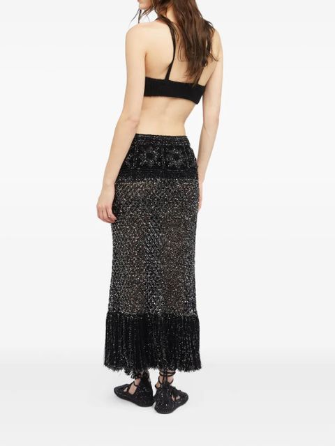 Alanui City Lights sequin-embellished fringe maxi skirt - Black