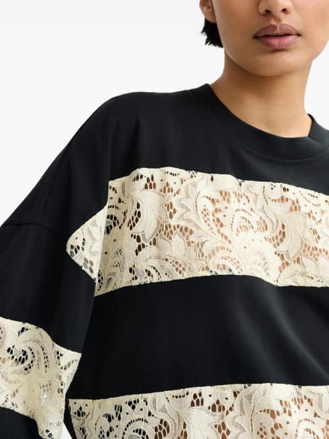 Essentiel Antwerp lace-striped T-shirt - Black