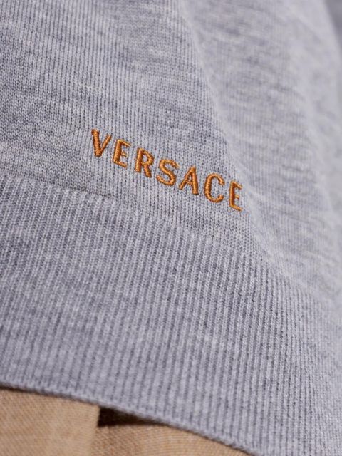 Versace logo-embroidered buttoned cardigan - Grey