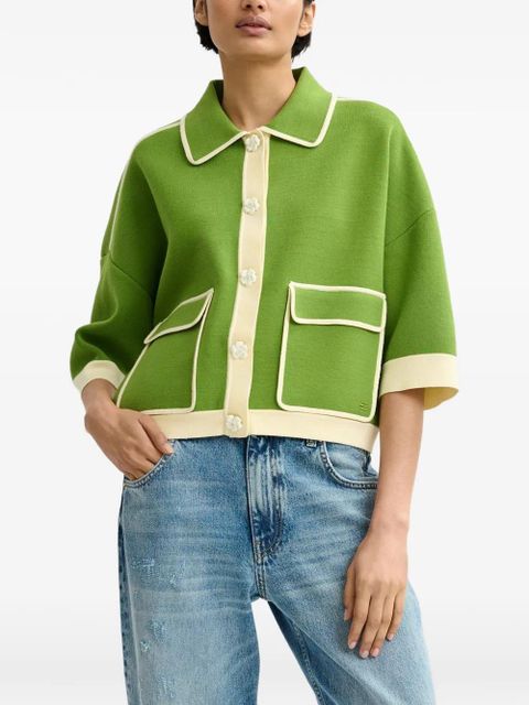 Essentiel Antwerp flower-appliqué contrast-trim cardigan - Green