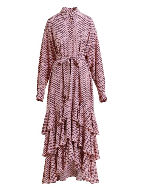 Essentiel Antwerp geometric-pattern ruffle-hem maxi dress - Pink - zdjęcie produktu nr 1
